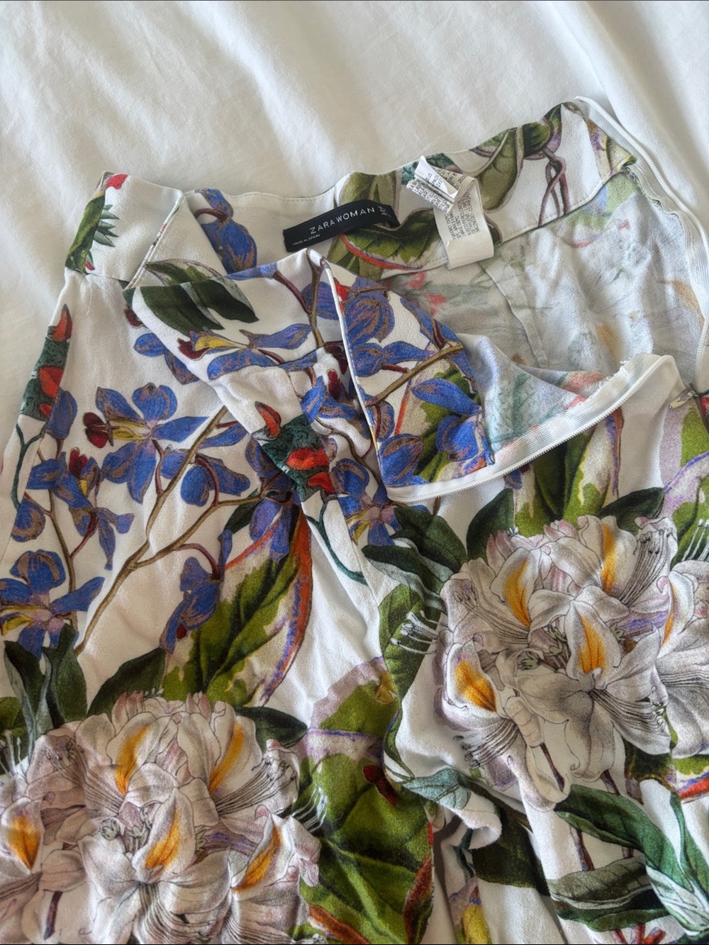 Zara White Floral pants with Multicolor Bloom Print